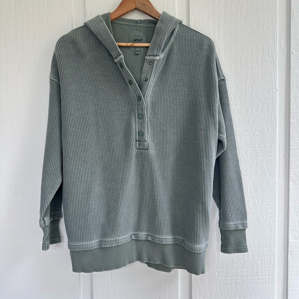 Aerie Oversized Henley Pullover Sweatshirt Size XXS